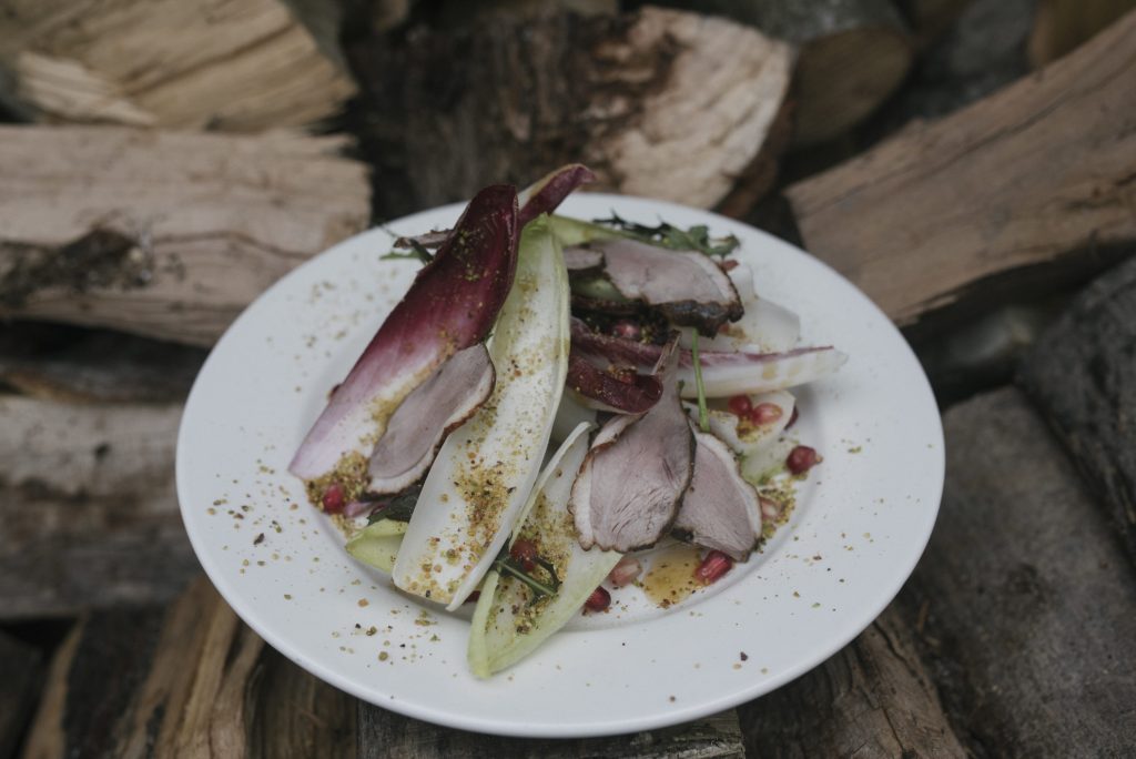 Smoked duck and chicory salad created for a private dining menu